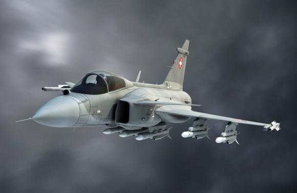 Gripen nas cores da Força Aérea Suíça - ilustração Saab