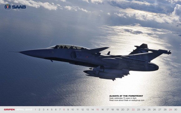 Gripen NG no calendário Saab 2012 - abril