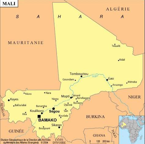 Operação Serval - mapa de Mali - imagem via Ministério da Defesa da França
