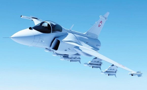 Gripen E nas cores da Força Aérea Suíça - ilustração Saab