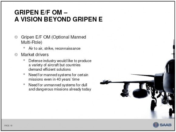 Gripen Optional Manned - tela 19 apres Saab em Le Bourget 2013