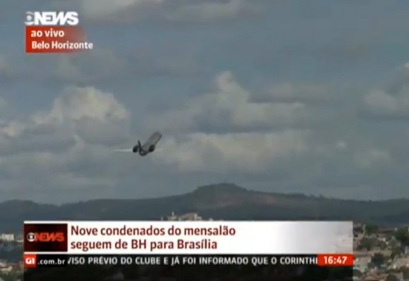 Avião da Polícia Federal em Pampulha - imagem reprodução Globo News via G1