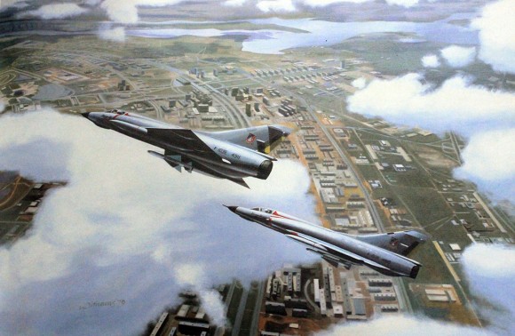 Jaguares sobre Brasília - Reprodução de pintura de Bryan Withams - 1979