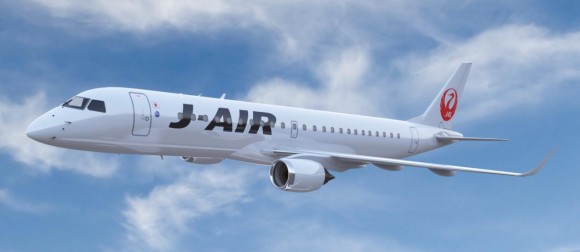 E-190 nas cores da J-AIR da JAL - recorte imagem Embraer