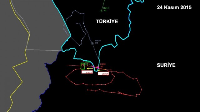 Mapa da rota do avião russo abatido pela Turquia