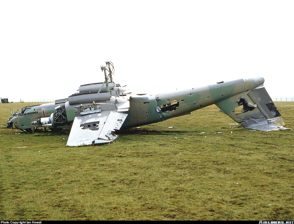 FMA IA-58A Pucara damage by a Sea Harrier attack