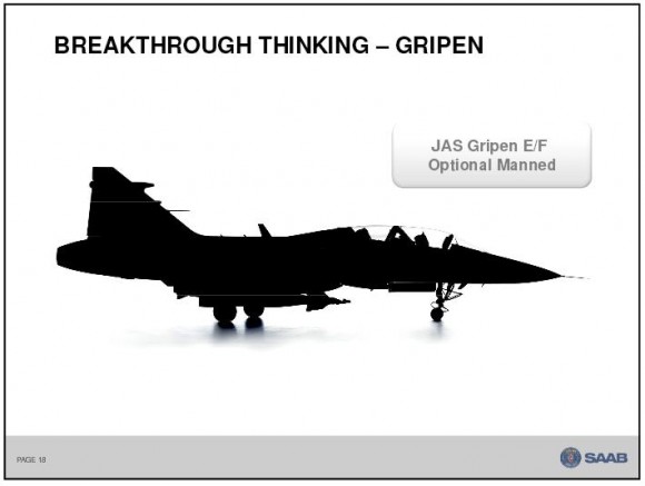 Gripen Optional Manned - tela 18 apres Saab em Le Bourget 2013