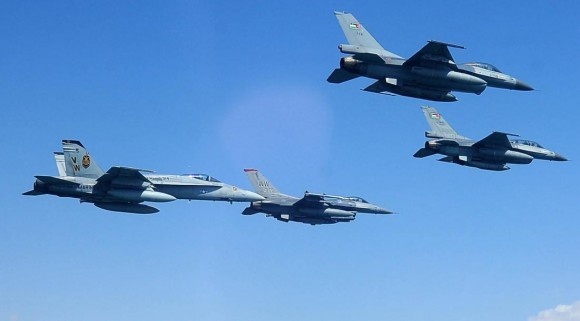 Exercício Eager Tiger 2014 - caças F-18 USMC e F-16 Jordânia e EUA - foto USAF