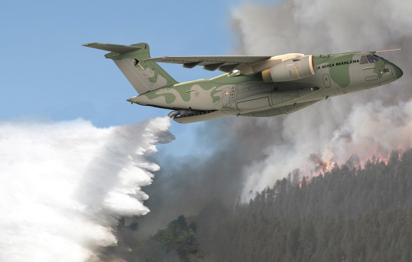 KC-390 combate a incêndio - concepção artística Embraer
