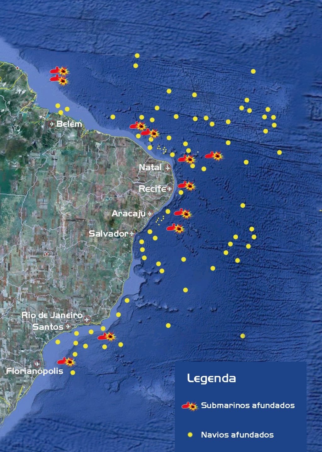 Submarinos e navios afundados na costa brasileira durante a Segunda Guerra Mundial