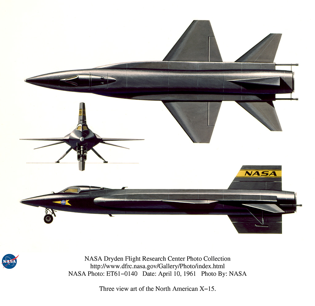 Three view art of the North American X-15. 4/10/61