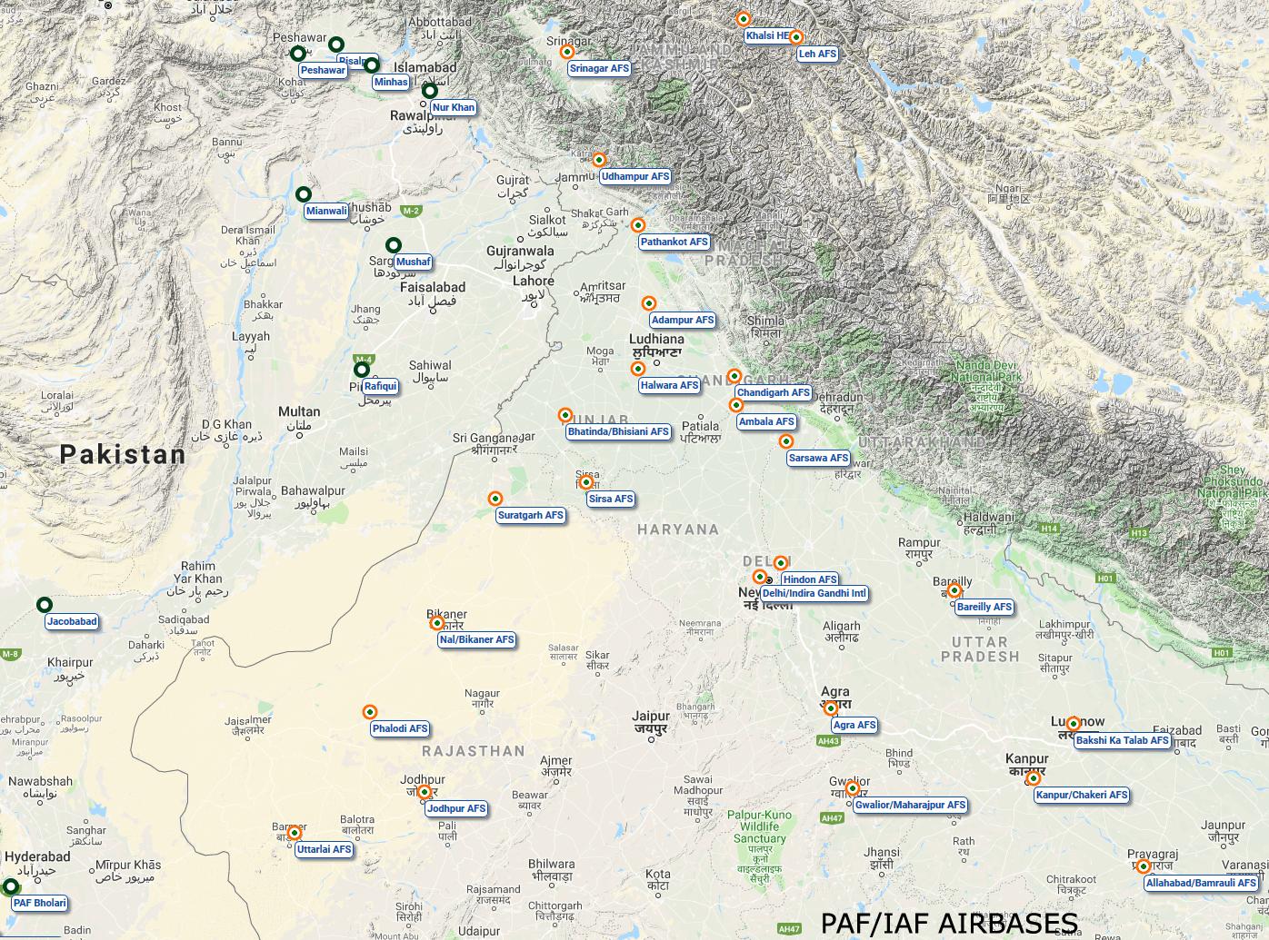 Bases aéreas da Índia e do Paquistão