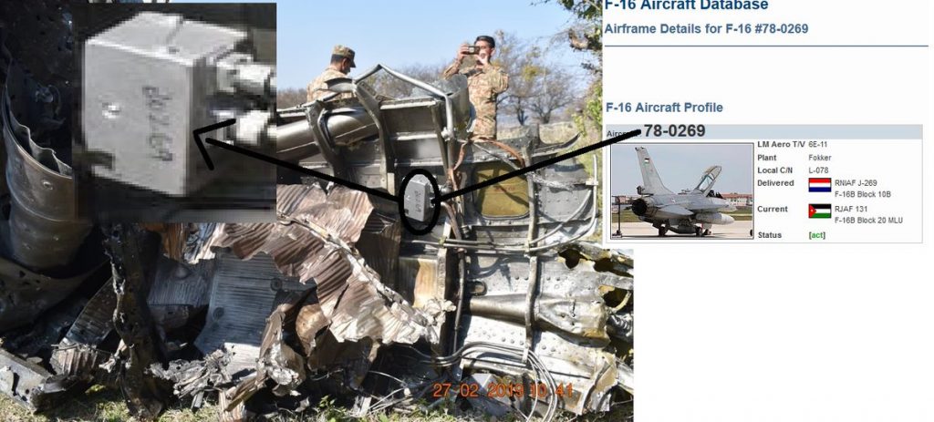 Informações cruzadas com matrícula que aparece em foto de destroços do suposto F-16D paquistanês provariam que era um avião ex-Jordânia