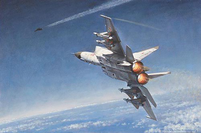 Ilustração de um MiG-31 engajando um SR-71