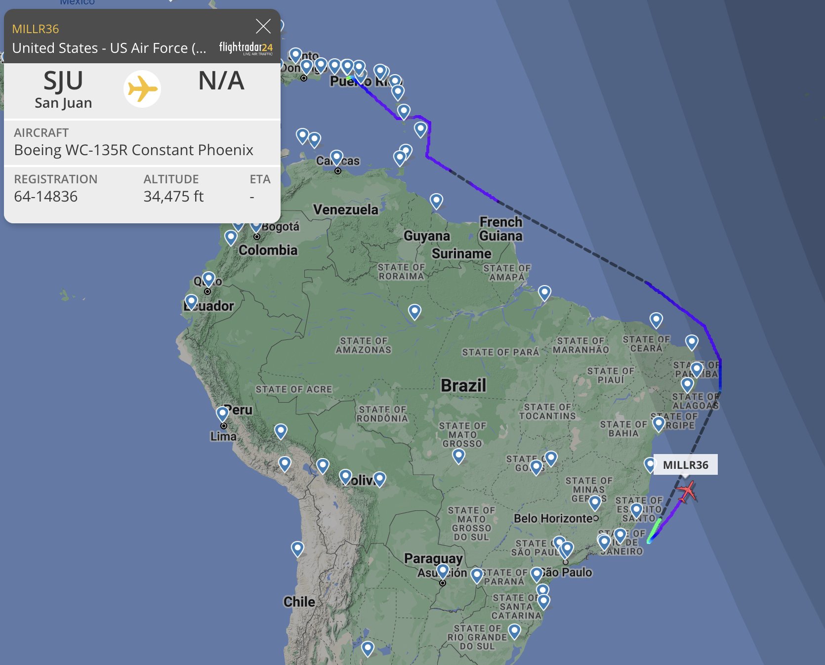 Farejador nuclear americano novamente sobrevoando nosso litoral : r/brasil