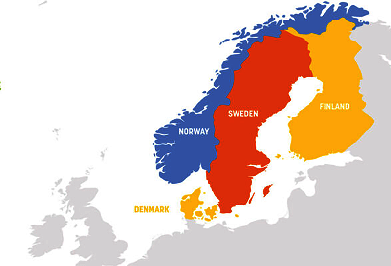 Bandeiras dos países nórdicos, Escandinávia. Noruega, Islândia