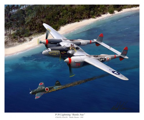 P-38 Lightning Battle Axe 20x24 Karvon Print1 700