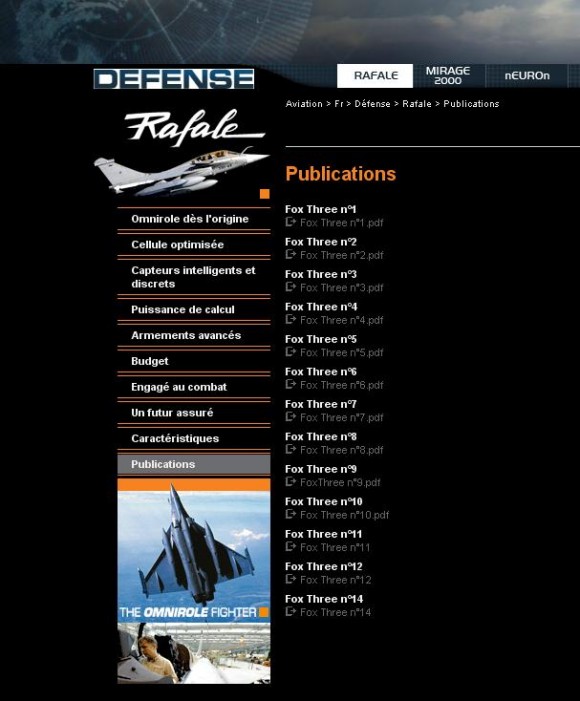 Números publicados Fox Three - imagem do site Dassault Aviation